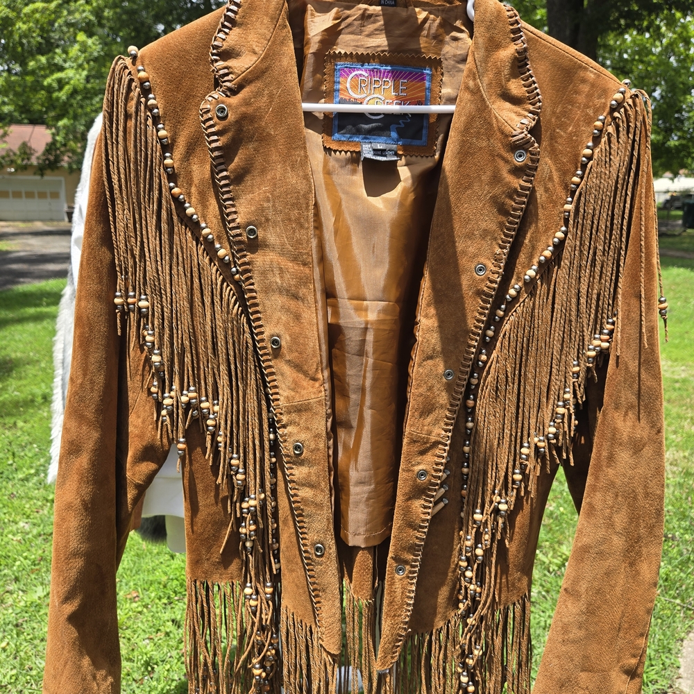 Brown Leather Jacket with Fringe Western Style